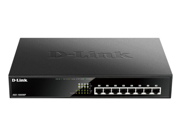 D-Link DGS-1008MP switch di rete Non gestito Gigabit Ethernet (10/100/1000) Supporto Power over Ethernet (PoE) 1U Nero