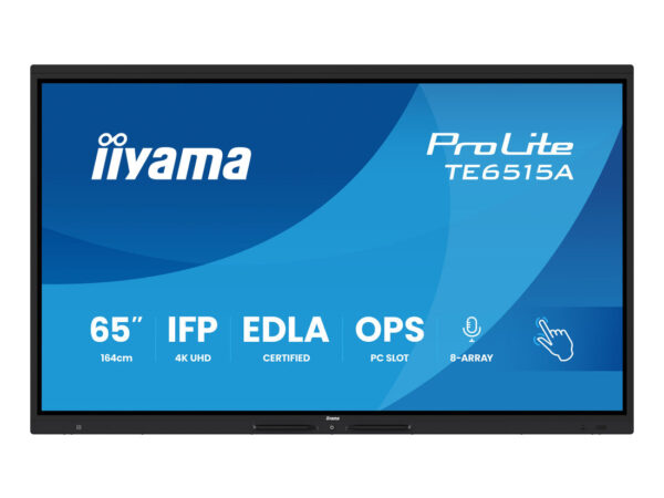 iiyama TE6515A-B1AG visualizzatore di messaggi Pannello piatto per segnaletica digitale 163,8 cm (64.5") Wi-Fi 550 cd/m² 4K Ultra HD Nero Touch screen Processore integrato Android