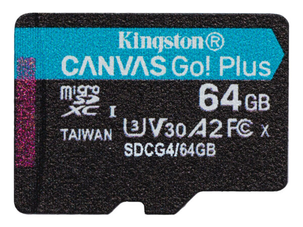 Kingston Technology 64 GB microSDXC Canvas Go Plus Gen4 200R A2 U3 Confezione singola senza ADP
