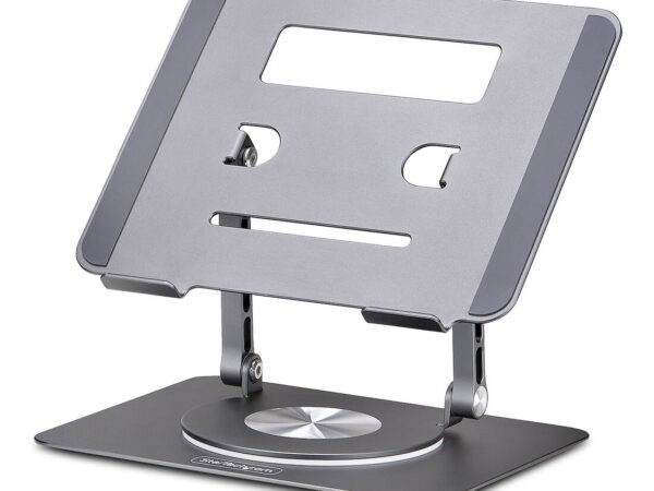 StarTech.com Supporto per PC portatile con rotazione a 360°, rialzo ergonomico da scrivania per laptop, rialzo con inclinazione regolabile, max 5 kg, alluminio