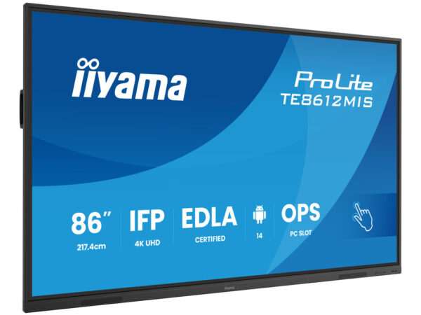 iiyama TE8612MIS-B4AG visualizzatore di messaggi Pannello piatto per segnaletica digitale 165,1 cm (65") LCD Wi-Fi 400 cd/m² 4K Ultra HD Nero Touch screen Processore integrato Android 11 24/7