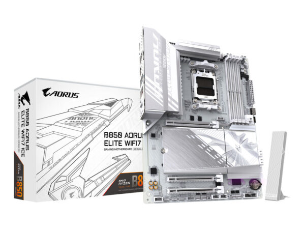 GIGABYTE B850 AORUS ELITE WIFI7 ICE Scheda Madre - CPU AMD Ryzen Serie 9000, VRM digitale 12+2+1 fasi, fino a 8200MHz DDR5 (OC), 1xPCIe 5.0 + 2xPCIe 4.0 M.2, LAN 2,5, WIFI 7, USB 3.2 Gen 2x2