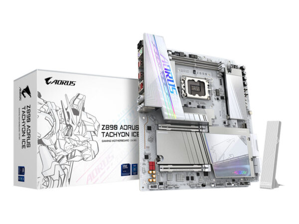 GIGABYTE Z890 AORUS TACHYON ICE Scheda Madre - CPU Intel Core Ultra (Serie 2), VRM a 18+1+2 fasi, fino a 9500 MHz DDR5 (O.C), 1 x PCIe 5.0 + 3 x PCIe 4.0, Wi-Fi 7, LAN 5 GbE, USB 3.2 Gen 2x2