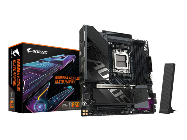 GIGABYTE B850M AORUS ELITE WIFI6E Scheda madre - CPU AMD Ryzen serie 9000, VRM digitale a 12+2+2 fasi, fino a 8200 MHz DDR5 (O.C.), 1x M.2 PCIe 5.0 + 1x M.2 PCIe 4.0, Wi-Fi 6E, LAN 2.5 GbE, USB 3.2 Gen 2