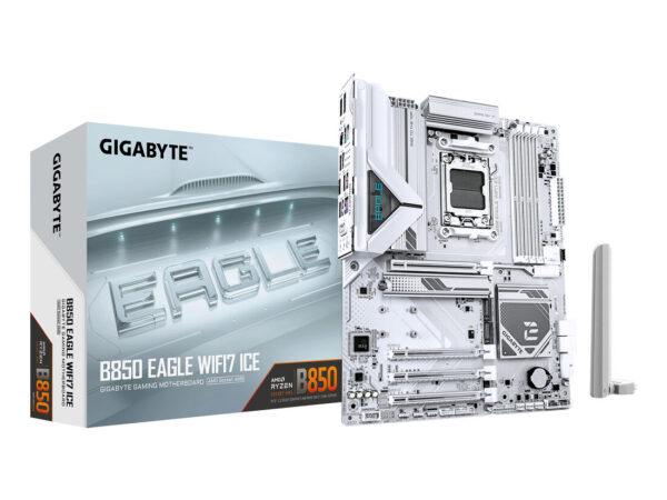 GIGABYTE B850 EAGLE WIFI7 ICE Scheda madre - CPU AMD Ryzen serie 9000, VRM digitale a 8+2+2 fasi, fino a 8200 MHz DDR5 (O.C.), 1x M.2 PCIe 5.0 + 2x M.2 PCIe 4.0, Wi-Fi 7, LAN 2.5 GbE, USB 3.2 Gen 2