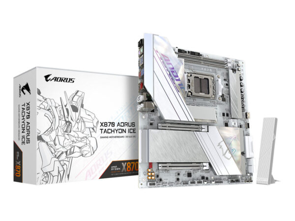 GIGABYTE X870 AORUS TACHYON ICE Scheda Madre - Supporta CPU AMD Ryzen 9000, VRM digitale a 18+2+2 fasi, fino a 9600 MHz DDR5 (OC), 1 x PCIe 5.0 + 2 x PCIe 4.0, Wi-Fi 7, LAN 5 GbE, USB 4