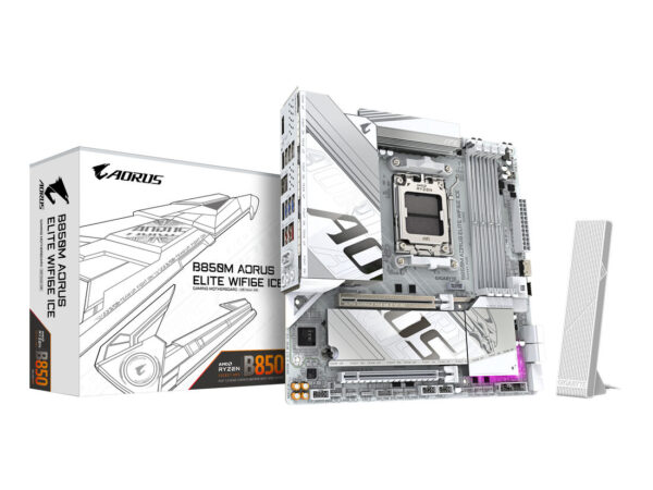 GIGABYTE B850M AORUS ELITE WIFI6E ICE Scheda Madre - Processori AMD Ryzen Serie 9000, 12+2+1 fasi VRM digitali, fino a 8200MHz DDR5 (OC), 1xPCIe 5.0 + 1xPCIe 4.0 M.2, LAN 2.5, WIFI 7, USB 3.2 Gen 2