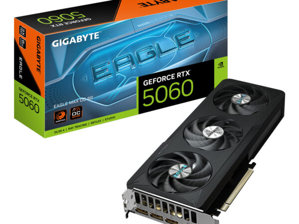 GIGABYTE GeForce RTX 5060 EAGLE MAX OC 8G Scheda Grafica - 8 GB GDDR7, 128 bit, PCI-E 5.0, frequenza core 2550 MHz, 3 x DisplayPort, 1 x HDMI, NVIDIA DLSS 4, GV-N5060EAGLEMAX OC-8GD