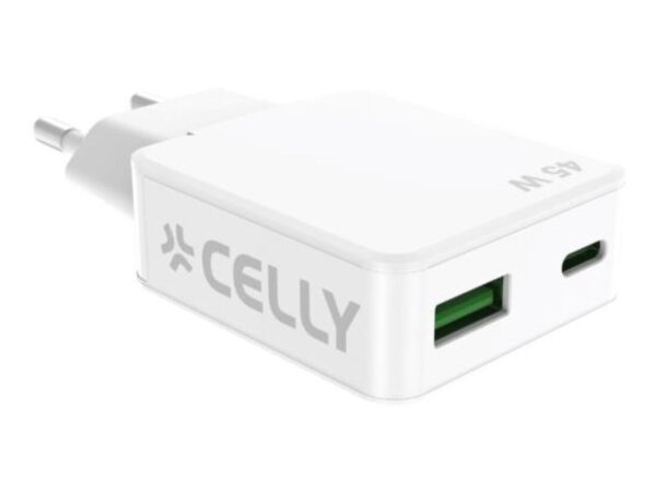Celly SLIMTC1C1A45WWH Caricabatterie per dispositivi mobili Computer portatile, Smartphone, Tablet Bianco AC Ricarica rapida Interno