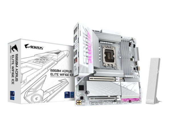 GIGABYTE B860M AORUS ELITE WF6E ICE Scheda madre - CPU Intel Core Ultra, VRM a 12+1+2+1 fasi, fino a 9200MHz DDR5, 1xPCIe 5.0 + 2xPCIe 4.0 M.2, LAN 2,5 GbE, WIFI 6E, USB 4