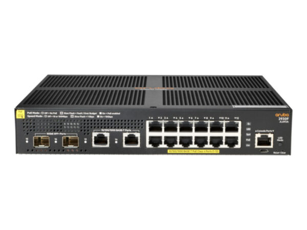 HPE Aruba Networking Aruba 2930F 12G PoE+ 2G/2SFP+ Gestito L3 Gigabit Ethernet (10/100/1000) Supporto Power over Ethernet (PoE) 1U Nero