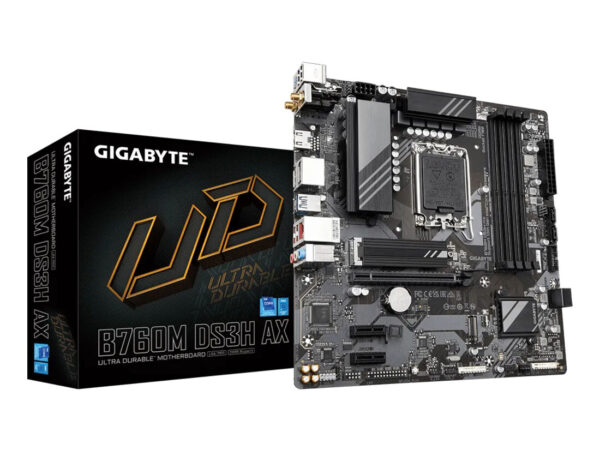 GIGABYTE B760M DS3H AX Scheda Madre - Supporta processori Intel Core 14ª generazione, VRM digitale a 6+2+1 fasi, fino a 7600MHz DDR5 (OC), 2x PCIe 4.0 M.2, Wi-Fi 6E, LAN 2.5GbE, USB 3.2 Gen 2