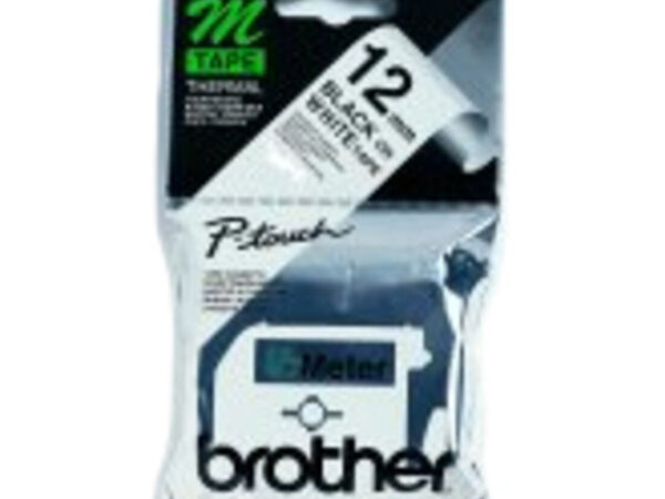 Brother Labelling Tape - 12mm, Black/White, Blister nastro per etichettatrice M