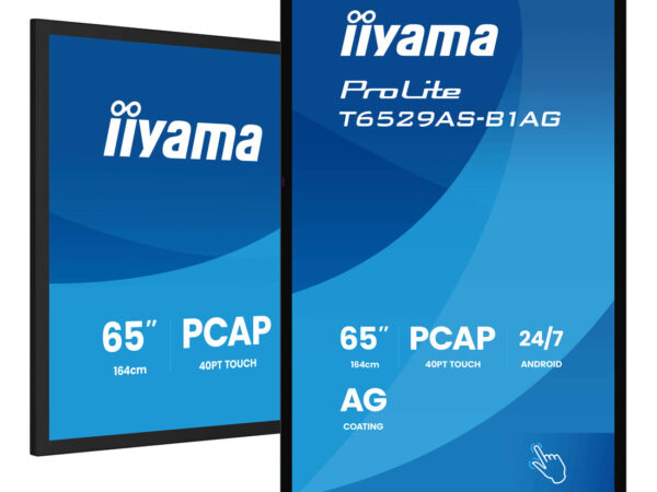 iiyama T6529AS-B1AG visualizzatore di messaggi Pannello piatto interattivo 163,8 cm (64.5") LED Wi-Fi 500 cd/m² 4K Ultra HD Nero Touch screen Processore integrato Android 24/7