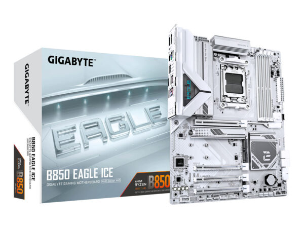 GIGABYTE B850 EAGLE ICE Scheda Madre - CPU AMD Ryzen serie 9000, VRM digitale a 8+2+2 fasi, fino a 8200 MHz DDR5 (O.C), 1 x M.2 PCIe 5.0 + 2 x M.2 PCIe 4.0, LAN 2.5 GbE, USB 3.2 Gen 2