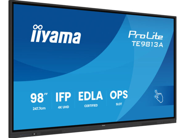 iiyama TE9813A-B1AG visualizzatore di messaggi Pannello piatto interattivo 2,48 m (97.5") Wi-Fi 450 cd/m² 4K Ultra HD Nero Touch screen Processore integrato Android 18/7