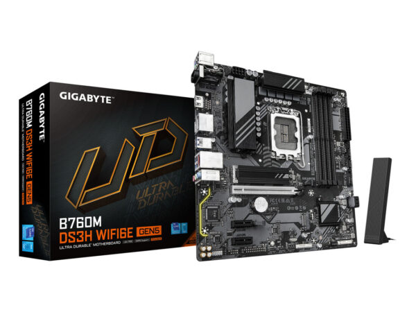 GIGABYTE B760M DS3H WIFI6E GEN5 Scheda Madre - Supporta processori Intel Core di 14a generazione, VRM digitale a 6+2+1 fasi, fino a 5600 MHz DDR5, 2 x M.2 PCIe 4.0, Wi-Fi 6E, LAN 2.5 GbE, USB 3.2 Gen2