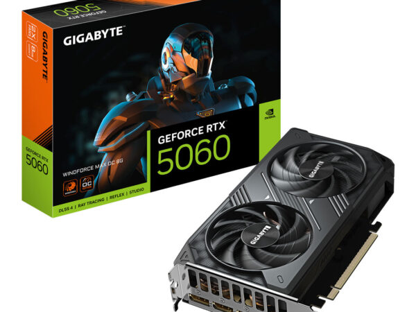 GIGABYTE GeForce RTX 5060 WINDFORCE MAX OC 8G Scheda Grafica - 8 GB GDDR7, 128 bit, PCI-E 5.0, 2512 MHz Frequenza del core, 3 x DisplayPort, 1 x HDMI, NVIDIA DLSS 4, GV-N5060WF2MAX OC-8GD