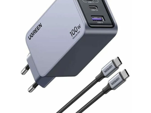 Ugreen Nexode Pro EU 3-Port GaN PD Fast Charger With USB-C Cable Universale Nero, Grigio AC Ricarica rapida Interno