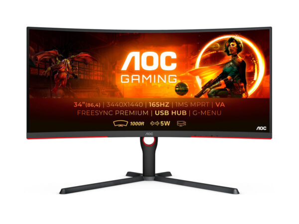 AOC G3 CU34G3S/BK LED display 86,4 cm (34") 3440 x 1440 Pixel Wide Quad HD Nero, Rosso