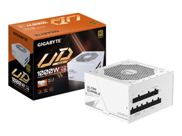 GIGABYTE UD1000GM PG5 V2 ICE Alimentatore - PCIe Gen 5.1, 80 PLUS Gold, Design completamente modulare, Ventola da 120 mm, Compatibile con ATX 3.1, Spina EU