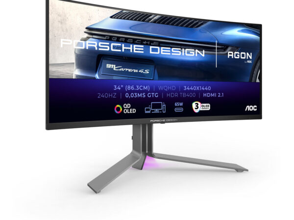 AOC Porsche PD34 Monitor PC 86,4 cm (34") 3440 x 1440 Pixel Wide Quad HD QD-OLED Nero