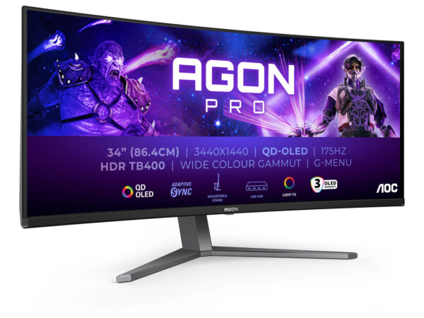 AOC AGON PRO AG346UCD Monitor PC 86,4 cm (34") 3440 x 1440 Pixel Wide Quad HD QD-OLED Nero, Grigio