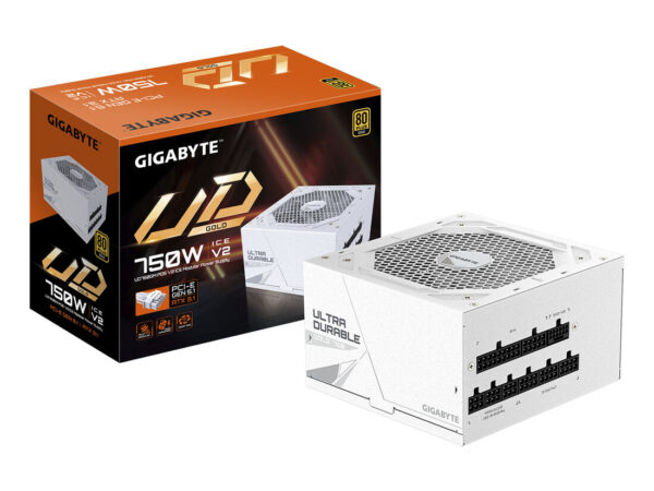 GIGABYTE UD750GM PG5 V2 ICE Alimentatore - PCIe Gen 5.1, 80 PLUS Gold, Design completamente modulare, Ventola da 120 mm, Compatibile con ATX 3.1, Spina EU