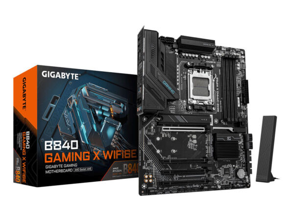 GIGABYTE B840 GAMING X WIFI6E Scheda Madre - CPU AMD Ryzen 9000, VRM 12+2+2 fasi, fino a 7600MHz DDR5(O.C), 2xPCIe 4.0 + 1xPCIe 3.0 M.2, Wi-Fi 6E, LAN 2.5GbE, USB 3.2 Gen 2