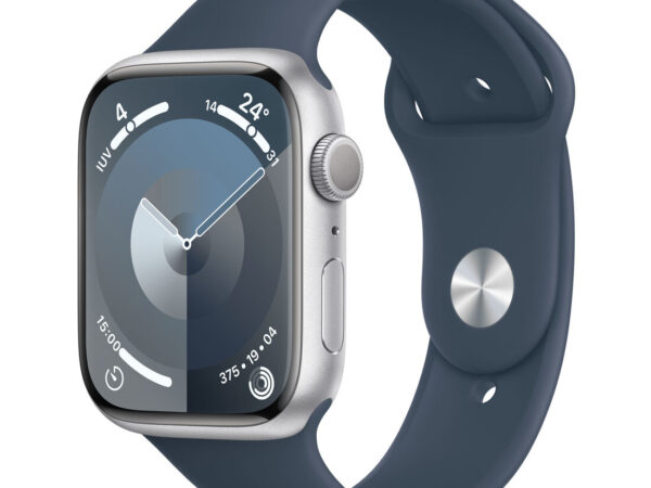 Apple Watch Series 9 GPS Cassa 45mm in Alluminio Argento con Cinturino Sport Blu Tempesta - M/L