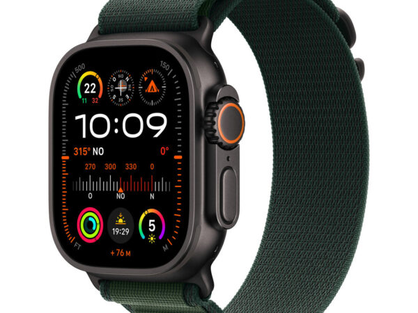 Apple Watch Ultra 2 GPS + Cellular 49mm Cassa Titanio Nero con Dark Green Alpine Loop - Medium