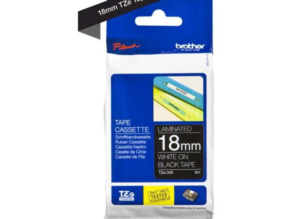 Brother TZE-345 nastro per etichettatrice Bianco su nero