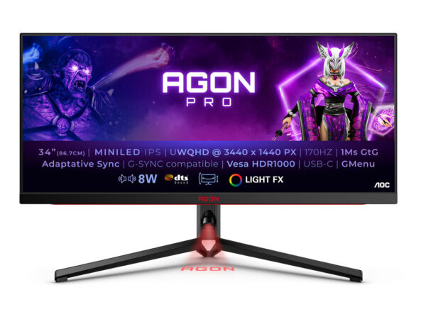 AOC AGON PRO AG344UXM Monitor PC 86,4 cm (34") 3440 x 1440 Pixel UltraWide Quad HD LED Nero, Rosso