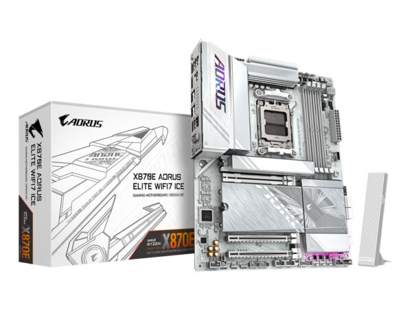 GIGABYTE X870E AORUS ELITE WIFI7 ICE Scheda madre - Supporta CPU AMD Ryzen 9000, VRM digitale a 16+2+2 fasi, fino a 8200 MHz DDR5 (O.C.), 3x PCIe 5.0 + 1x PCIe 4.0, Wi-Fi 7, LAN 2.5 GbE, USB 4