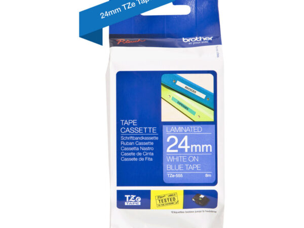 Brother TZE-555 nastro per etichettatrice Bianco su blu
