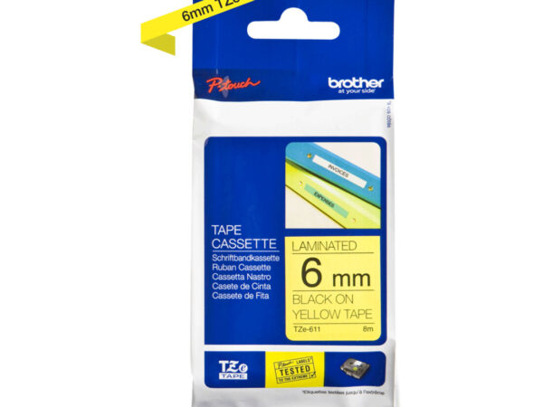 Brother TZE-611 nastro per etichettatrice Nero su giallo