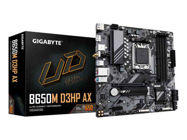 GIGABYTE B650M D3HP AX Scheda madre - AMD Ryzen serie 9000, VRM a 5+2+2 fasi, fino a 8000 MHz DDR5 (OC), 2xPCIe 4.0 M.2, WIFI 6E, LAN 2,5 GbE, USB 3.2 Gen 1