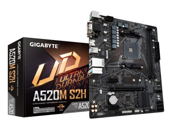 GIGABYTE Scheda madre A520M S2H - Supporta CPU AMD Ryzen serie 5000 AM4, VRM digitale puro 4+3 fasi, fino a 5100MHz DDR4 (OC), PCIe 3.0 x4 M.2, LAN GbE, USB 3.2 Gen 1