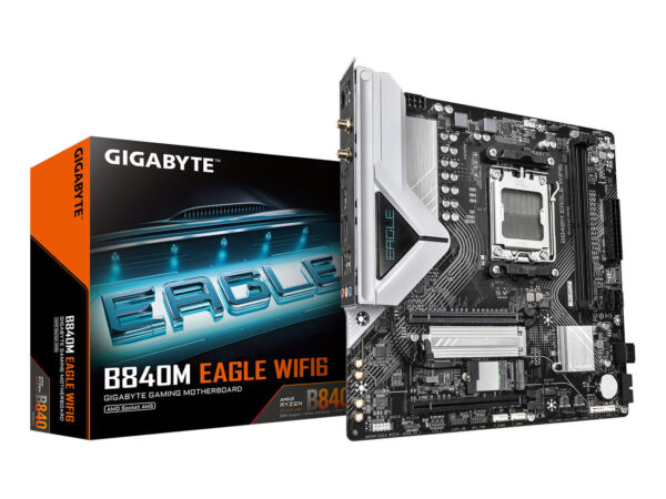 GIGABYTE B840M EAGLE WIFI6 Scheda Madre - CPU AMD Ryzen 9000, VRM a 5+2+2 fasi, fino a 7600 MHz DDR5 (O.C.), 1 x M.2 PCIe 4.0 + 1 x M.2 PCIe 3.0, Wi-Fi 6, LAN 2.5 GbE, USB 3.2 Gen 1
