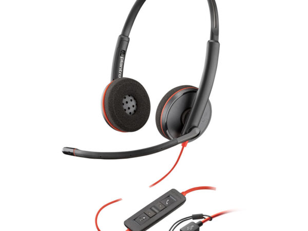Poly Cuffie stereo Blackwire 3220 con connettore USB-C + adattatore USB-C/A