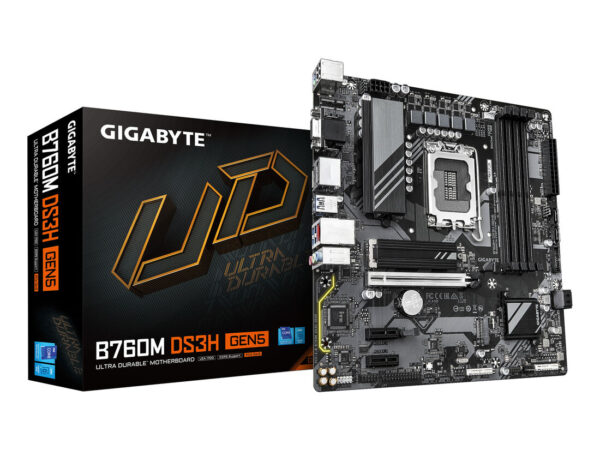 GIGABYTE B760M DS3H GEN5 Scheda Madre - Supporta CPU Intel Core 14ª generazione, VRM digitale a 6+2+1 fasi, fino a 5600 MHz DDR5, 2 x M.2 PCIe 4.0, LAN 2.5GbE, USB 3.2 Gen2