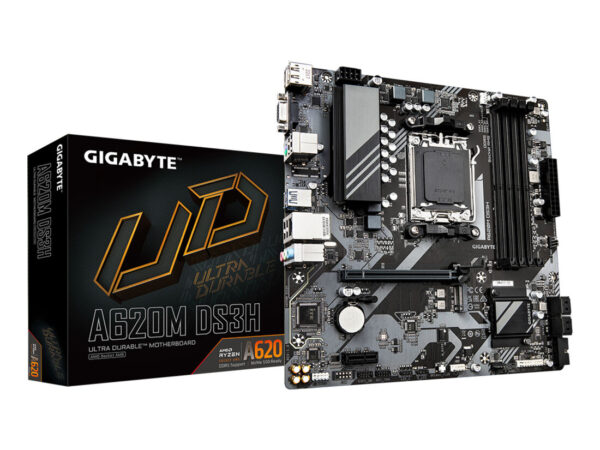 GIGABYTE A620M DS3H Scheda madre - Supporta CPU AMD Ryzen 8000, VRM digitale 5+2+2 fasi, fino a 7600MHz DDR5 (OC), 1xPCIe 4.0 M.2, GbE LAN, USB 3.2 Gen 1