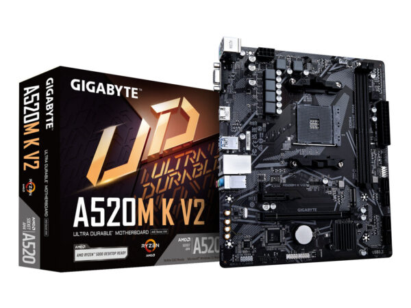 GIGABYTE Scheda madre A520M K V2 - Supporta CPU AMD Ryzen serie 5000 AM4, fino a 5100MHz DDR4 (OC), PCIe Gen3 x4 M.2, LAN GbE, USB 3.2 Gen 1
